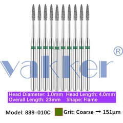 10pc/pk Vakker Dental FG Flame Shape Diamond Burs for High Speed Handpiece