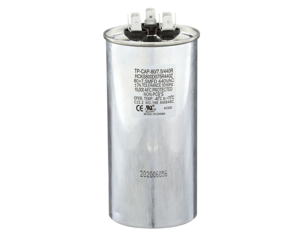 DENTED – TP-CAP-80/7.5/440R – 80+7.5 MFD 370/440 Volt Round Run Capacitor
