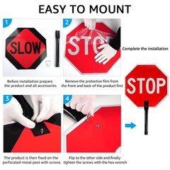 18×18 Inch Stop Slow Sign with Metal Handle Double Sided Reflective Traffic
