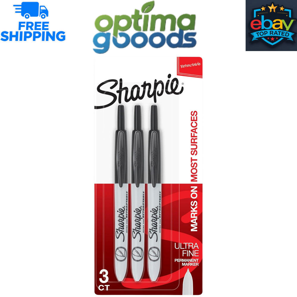 Sharpie Retractable Permanent Markers, Ultra Fine Point, Black, 3 Count