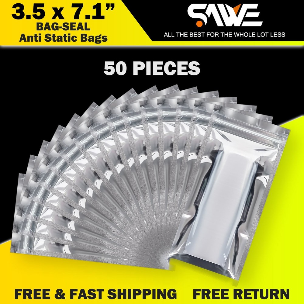 50 x Anti Static Shielding ESD Bags 3.5 x 7″ Zip Reclosable Seal 9 x 18 CM