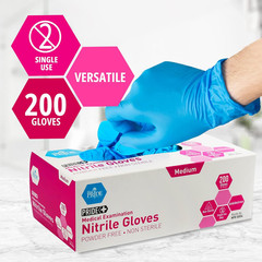Medpride Medical Examination Nitrile Gloves| Medium Box of 200| Blue, Latex/Pow