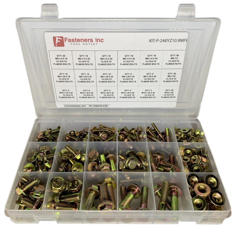 248 Metric Grade 10.9 YZ Hex Flange Screws Frame Bolts & Lock Nuts Assortment