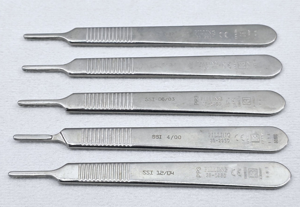 Lot of 5 Pilling 35-2950 #3 Knife Handle 5″, Blades 10, 11, 12 & 15, Germany