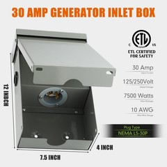 Blulu 30 Amp Power Inlet Box Pre-Drilled Generator Inlet Box NEMA L5-30P 3-Pr…