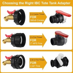 275-330 Gallon IBC Tote Adapter Brass Faucet 2″ Cam Lock to Garden Hose 3/4″