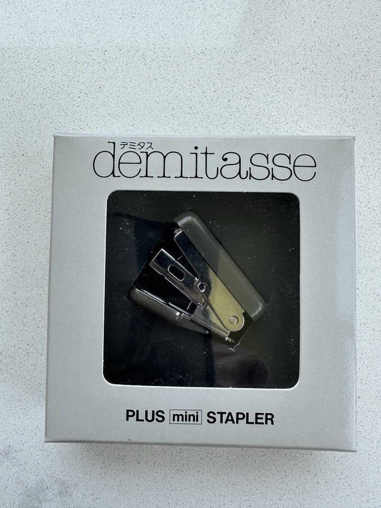 1 Vintage Green Gray White demitasse Plus Mini Stapler Japan With NO. 10 Staples