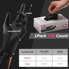 MAMISON Black Nitrile Disposable Gloves, Medium(Pack of 100),