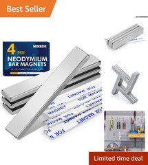 Strong Neodymium Bar Magnets with Adhesive – 4 Pack, 60x10x3 mm, Rust Resistant