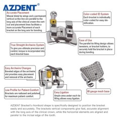 50 Packs AZDENT Dental Orthodontic Brackets Metal Brace Mini Roth 022 Hooks 345