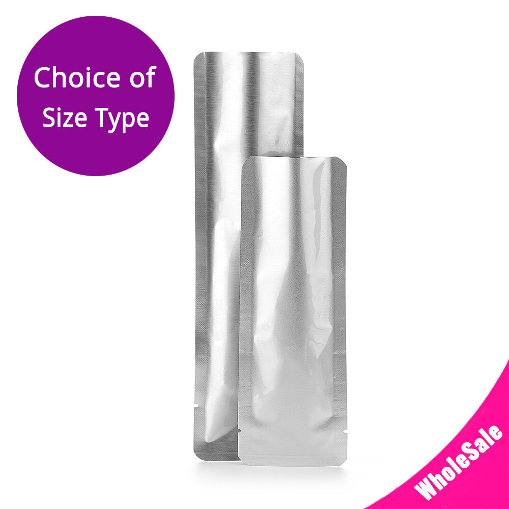 Multi Size Silver Aluminium Mylar Glossy Flat Open Top Powder Pouch