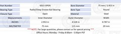 [Qty.10] 6015-OPEN Radial/Deep Groove Ball Bearing [75mm ID x 115mm OD x 20mm W]