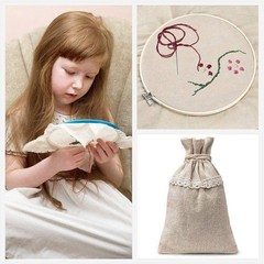 Needlework Fabric, 4Pcs 4 Colors Natural Linen Fabric Solid 20 inch, Multi
