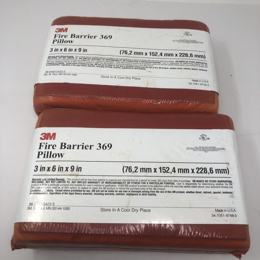 Lot of 2 NEW 3M Fire Barrier 369 Pillow 3 in x 6 in x 9 in 76.2×152.4×228.5mm
