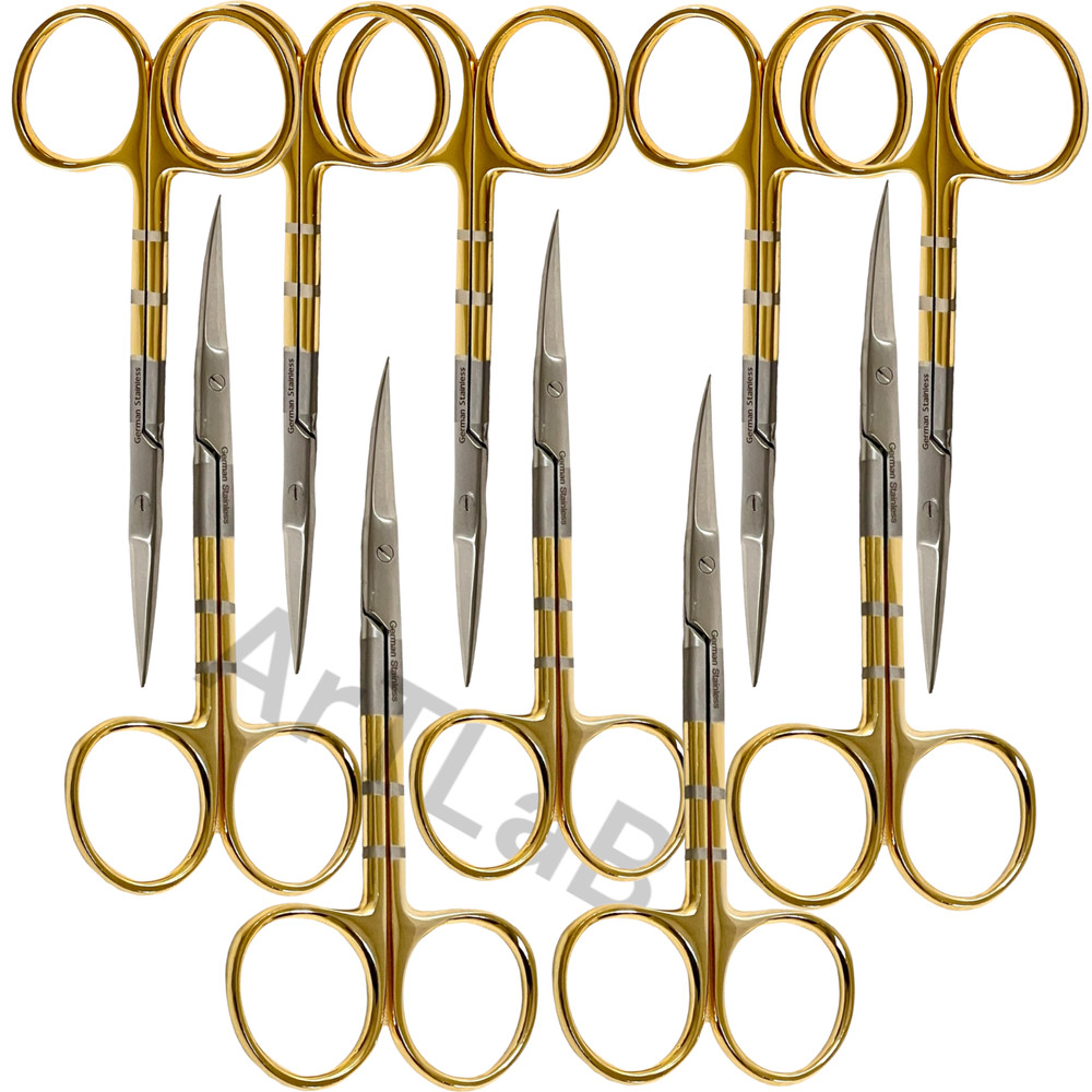 Surgery Iris Scissors 4.5″ Curved + Straight Sharp -10PK Tungsten Carbide Insert