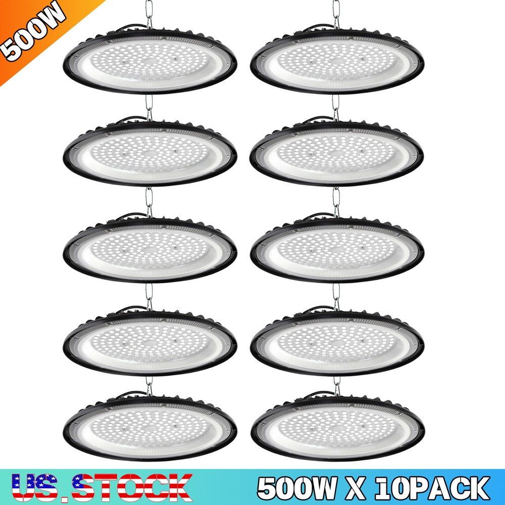500W 10 Pack UFO LED High Bay Light Industrial Factory Warehouse Shop Commercial