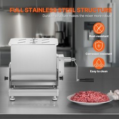 15LB Tilt Manual Meat Mixer Hand Meat Sausage Mixing Machine Stainless Steel