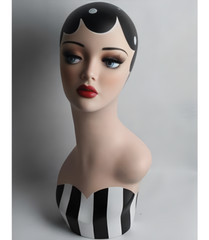 Fiberglass Vintage Costume Style Painted Adult Female Mannequin Head Display