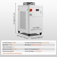 VEVOR Industrial Water Chiller CW-6000 15L 65L/min Laser Chiller with Compressor