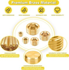 16Pcs Brass NPT Plug Assortment Kit 5 Sizes1/8″ 1/4″ 3/8″ 1/2 “3/4” Internal hex