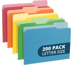 200 Blue Summit Supplies Colorful File Folders with Tabs, Multi Colored File Fol