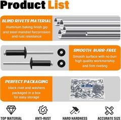 130pcs 3/16″ x 5/8″ Black Aluminum Pop Rivets with Stainless Steel Washers 4….