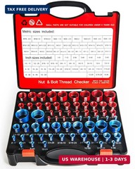 66-Piece Nut and Bolt Thread Checker Kit | 34 SAE (Blue) + 32 Metric (Red) Threa