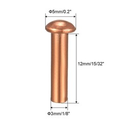 50 Pcs 1/8inch x 15/32inch Round Head Copper Solid Rivets Fasteners