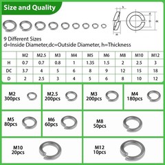 1100 Pcs Spring Lock Washers Assortment Kit Stainless Steel Washer