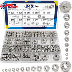 345 Pack SAE Hex Nut & Lock Nuts Assortment Kit, 4#40 6#32 8#32 10#24 10#32 12#2