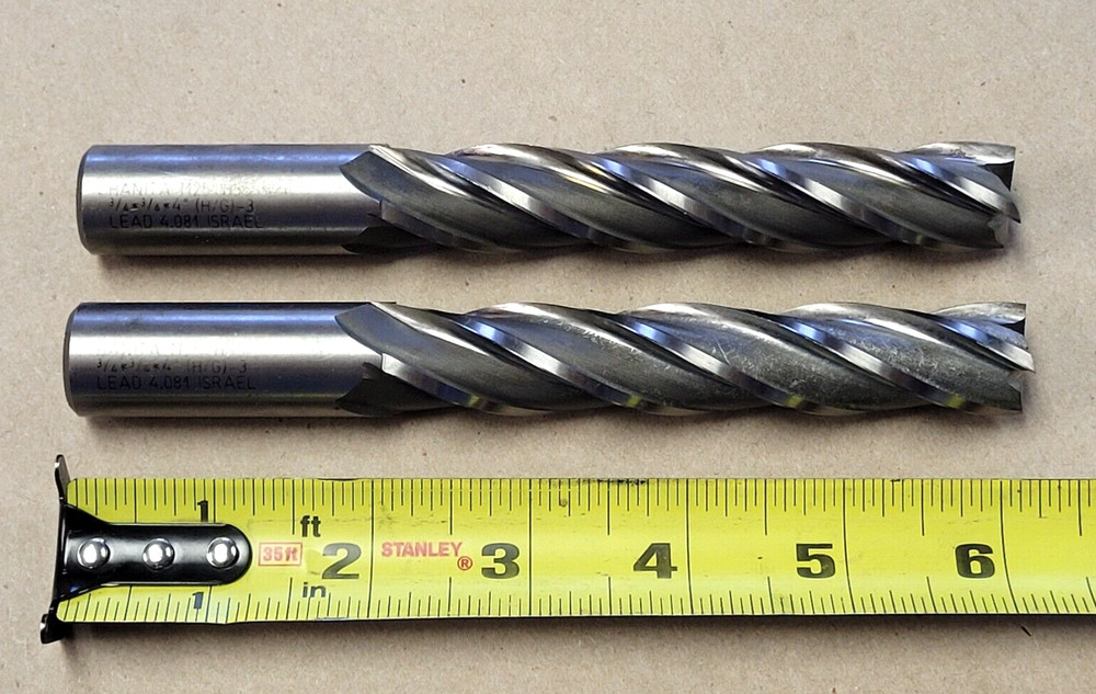 3/4″ X 3/4″ X 4″ HANITA 1125 HSS END MILL LEAD 4.081, 4FL 6-1/4″ OAL | LOT OF 2