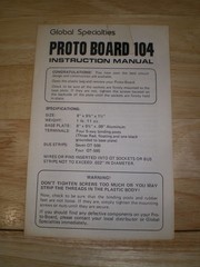 Instruction Manual Proto Board 104 Global Specialties Corporation 1980