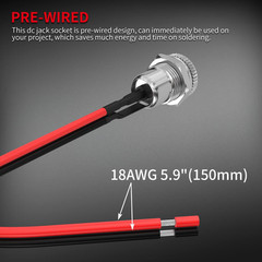 DC Jack 5.5X2.1Mm Pre-Wired Female DC Power Jack Panel Mount Barrel Jack with 5.