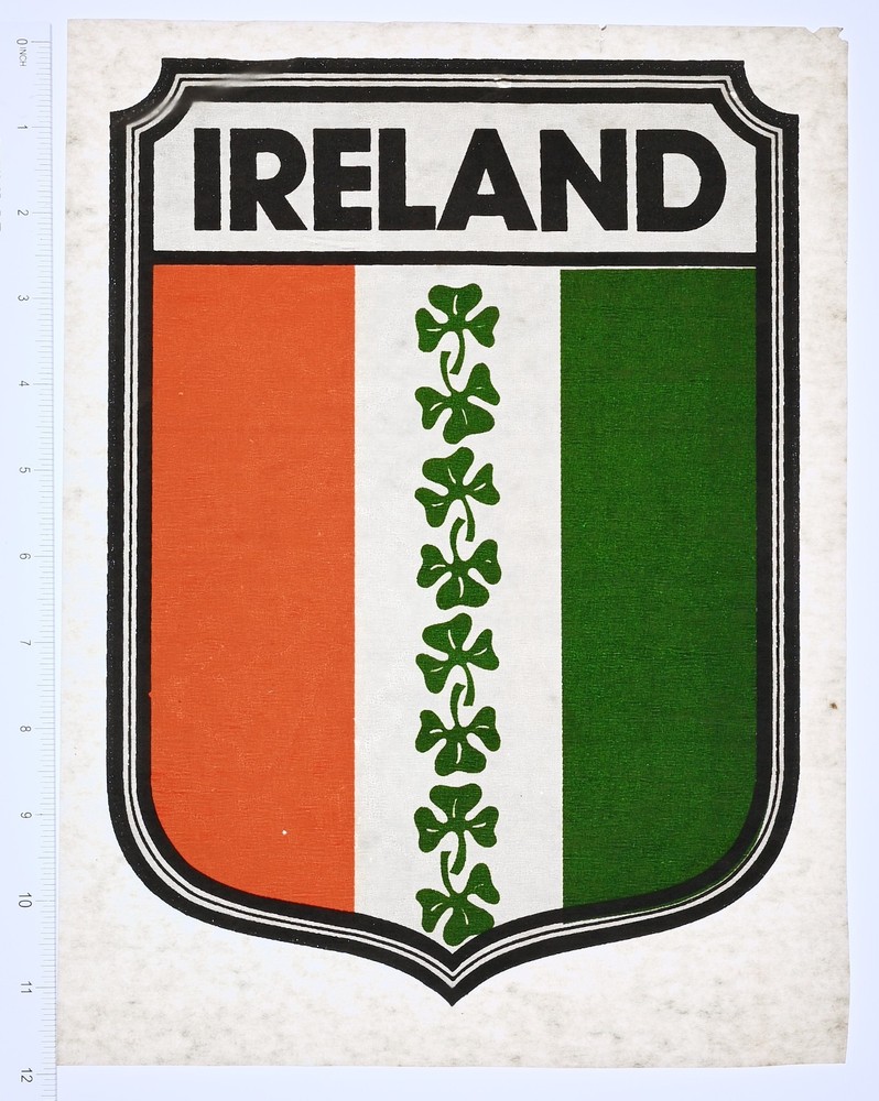 Original VINTAGE 1970s Heat Transfer | Ireland Flag Shield with Shamrocks
