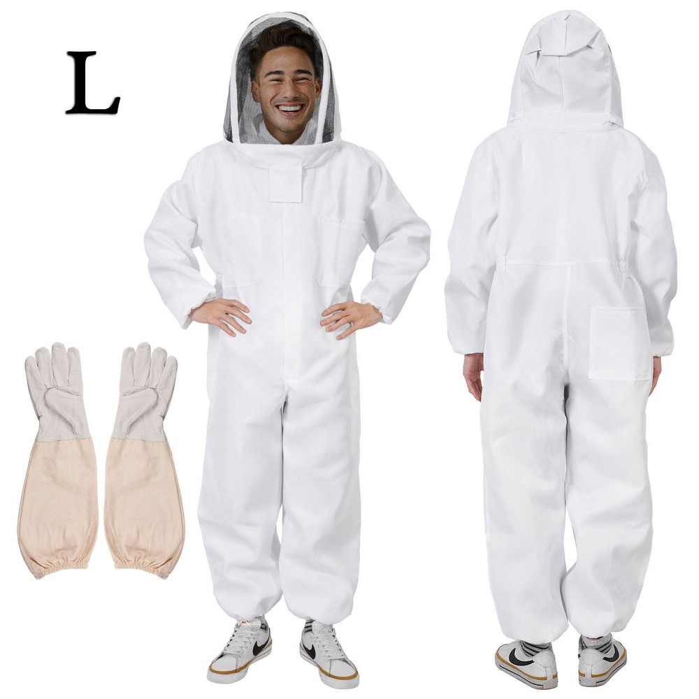 Full Body Beekeeping Suit Set w/ Detachable Ventilated Veil & Free Gloves Unisex