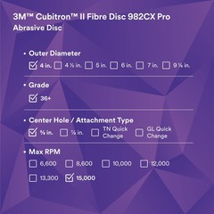 3M Cubitron II Fibre Disc 982CX Pro, 36+, TN Quick Change, 5 in, Die TN500P,…