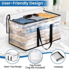 Heavy Duty Clear Moving Bags with Reinforced Handle and Double Zipper, Storage T