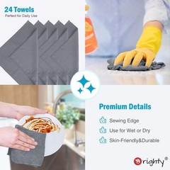 Orighty Microfiber Cleaning Cloth, Cleaning Rags, 24 Pack, 12×11 in, Grey | M…