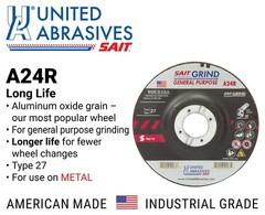 United Abrasives 20063 A24R Grinding Wheel Type 27 4 1/2″ x 1/4″ x 7/8″ 25PK