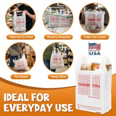 Glotoch Thank You Plastic Bags with Handle White (350 Count), 11.5 x 6.5 x 21…