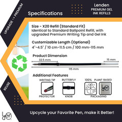 12 Pack Black Gel Ink Pen Refills 0.5mm Fine Tip 115mm Universal Retractable