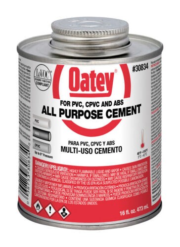 Oatey Clear All-Purpose Cement For ABS CPVC And PVC 16oz Can 6″ Pressure