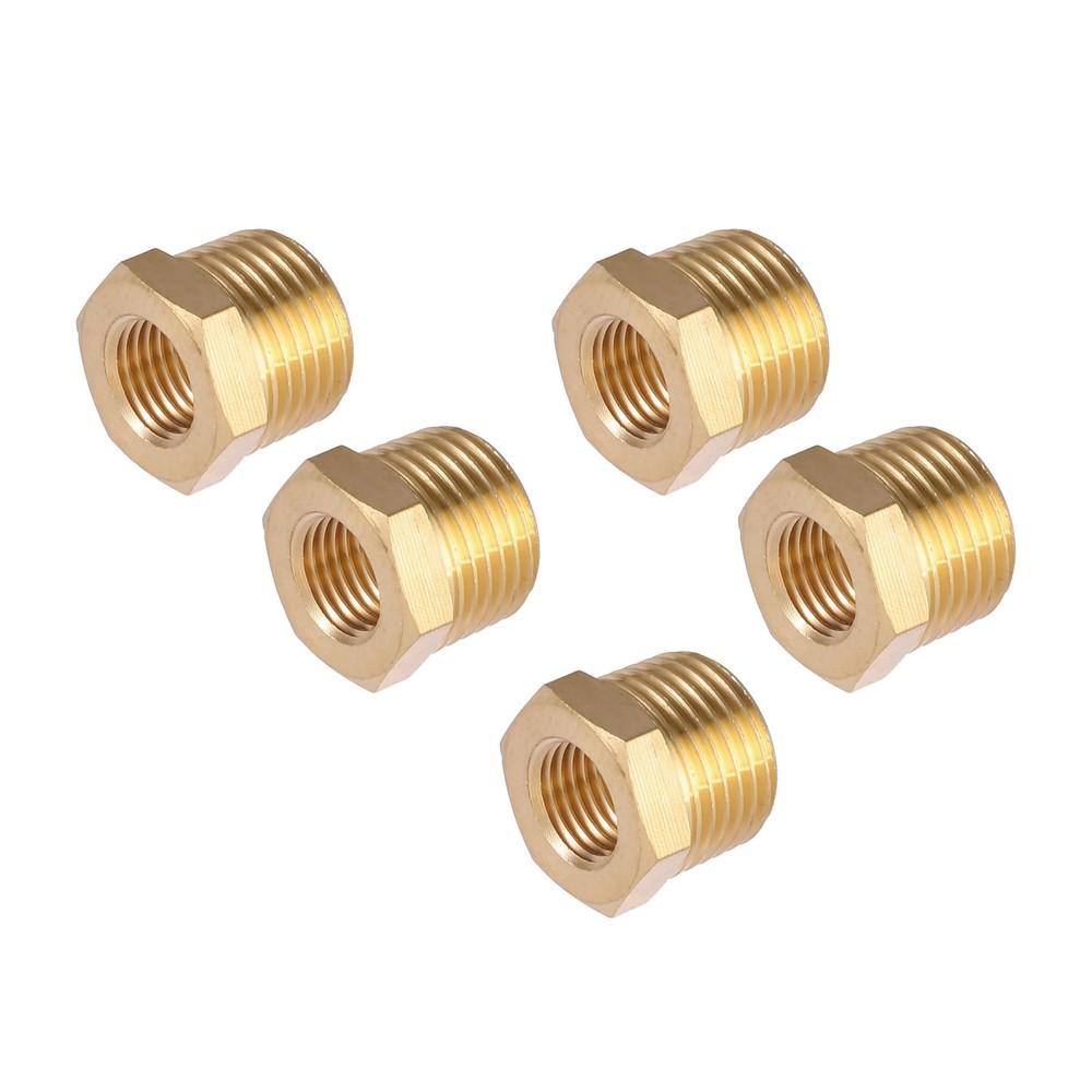 5 Pieces Hex Bushing Brass Reducer 1/2″ to 1/4″ NPT Pipe Fitting Male Female