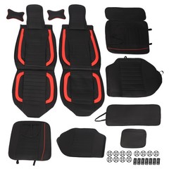5PCS Car SUV Seat Covers Full Set Headrests Waterproof Leather Black Red