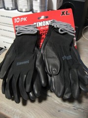 10 Pair Simoniz Multi-Purpose Dipped Work Gloves – Full Finger Black – Size XL