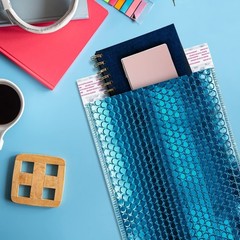 6.5 x 10.5 Blue Metallic Bubble Mailers Padded Envelopes Self-Sealing 250 Pack