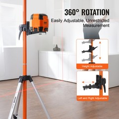 VEVOR Laser Level Tripod 1/4″-20 & 5/8″-11 Thread 40.94-133.85 in Height Adjust