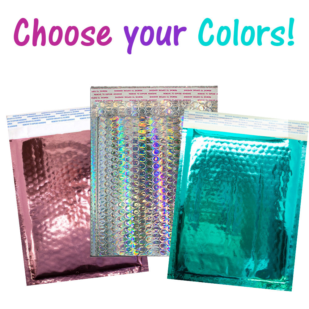 8.5×12 Holographic, Pink, Teal METALLIC BUBBLE MAILERS, Color Padded Envelopes!