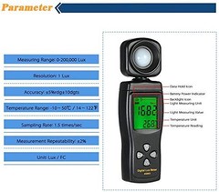 Digital Lux Meter, Illuminometer, Photometer, 0～200,000 Lux Measure Range