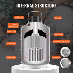 VEVOR Liquid Nitrogen Tank 3 L Aluminum Alloy LN2 Container Dewar 6 Canisters